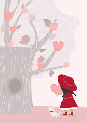 PSD 나무 식물 모자 한마리 여자 어린이 일러스트 한명 사람 소녀 야외 반려동물 하트 강아지 여자만 여자한명만 어린이만 소녀만 소녀한명만 국내일러스트 모양 동물 1 잡화 개 파일형식