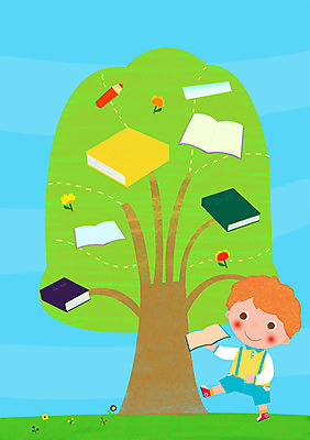 주간 PSD 나무 식물 남자 어린이 일러스트 색연필 한명 사람 소년 야외 책 독서 남자만 남자한명만 어린이만 소년만 소년한명만 국내일러스트 자연요소 1 학용품 파일형식