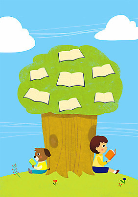 주간 PSD 나무 식물 구름 한마리 여자 어린이 일러스트 한명 사람 소녀 야외 책 반려동물 독서 강아지 여자만 여자한명만 어린이만 소녀만 소녀한명만 국내일러스트 자연요소 동물 1 개 파일형식