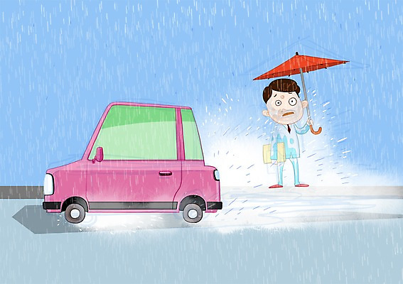 전신 PSD 남자 도로 이동 일러스트 우산 자동차 날씨 한명 서기 사람 정장 성인 야외 비 자동차예절 남자만 남자한명만 성인남자만 성인만 국내일러스트 자연요소 1 옷 길 육상교통 컨셉 교통시설 모션 교통안전 파일형식