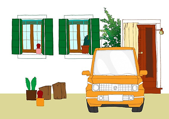 PSD 식물 화분 이동 일러스트 창문 자동차 주택 사람없음 건물 문 주차 집앞 국내일러스트 건축물 육상교통 컨셉 파일형식