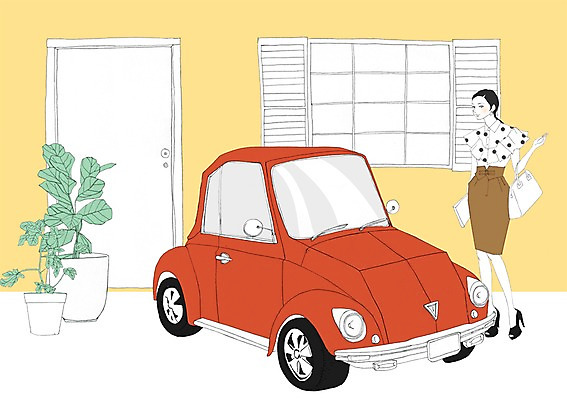 PSD 식물 여자 화분 이동 일러스트 창문 자동차 주택 한명 사람 성인 문 출근 집앞 여자만 여자한명만 성인여자만 성인만 국내일러스트 1 육상교통 컨셉 건물 출퇴근 파일형식