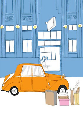 PSD 이동 일러스트 창문 자동차 조명 빌딩 사람없음 건물 쇼핑 쇼핑백 상점 주차 국내일러스트 건축물 육상교통 컨셉 가방 파일형식