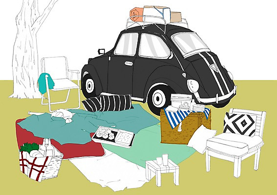 PSD 나무 음식 여행 이동 쿠션 의자 일러스트 자동차 휴식 사람없음 야외 바구니 병 담요 돗자리 국내일러스트 식물 식기 육상교통 가구 컨셉 파일형식