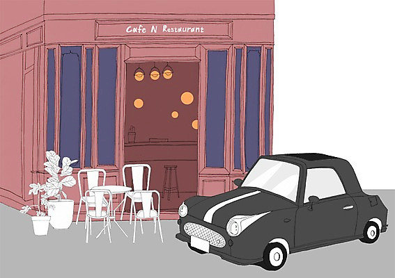 PSD 식물 화분 이동 의자 일러스트 자동차 탁자 조명 사람없음 야외 건물 카페 발코니 주차 국내일러스트 건축물 육상교통 가구 컨셉 상점 파일형식