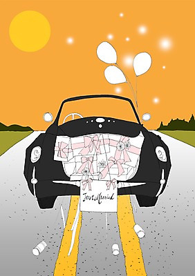 PSD 도로 이동 일러스트 자동차 선물 사람없음 야외 신혼여행 캔 오픈카 풍선 웨딩카 국내일러스트 길 육상교통 결혼 컨셉 교통시설 승용차 파일형식