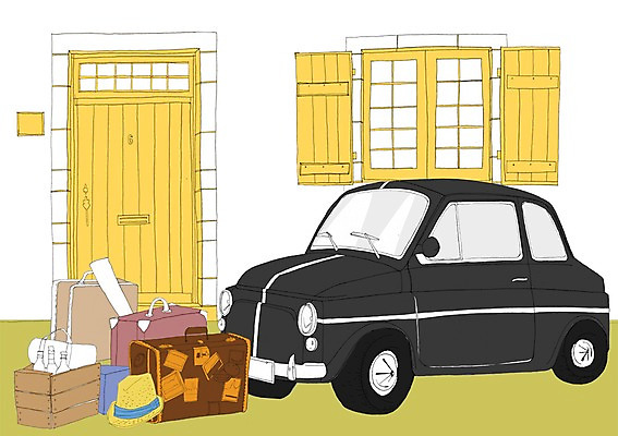 PSD 모자 여행 이동 가방 일러스트 자동차 주택 사람없음 야외 주차 집앞 국내일러스트 잡화 육상교통 컨셉 건물 파일형식