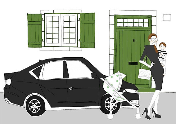 PSD 여자 남자 이동 가방 일러스트 창문 자동차 출입구 주택 사람 성인 야외 두명 선글라스 문 아기 외출 유모차 집앞 국내일러스트 모자관계 잡화 안경 아들 육상교통 컨셉 가족 엄마 건물 아기용품 파일형식