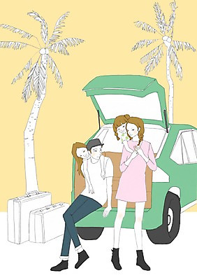 주간 PSD 나무 식물 여자 남자 어린이 여행 이동 가방 일러스트 가족 자동차 사람 성인 야외 야자수 자동차트렁크 국내일러스트 자연요소 잡화 육상교통 컨셉 관계 파일형식