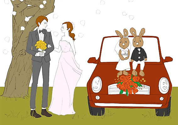 PSD 나무 식물 여자 남자 꽃 인형 부케 웨딩드레스 결혼 이동 일러스트 신혼부부 자동차 사람 정장 턱시도 성인 두명 신혼여행 토끼 웨딩카 성인만 국내일러스트 부부 드레스 옷 육상교통 꽃다발 컨셉 포유류 이벤트 반려동물 신혼 파일형식