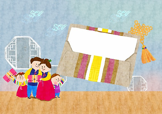 PSD 여자 남자 어린이 백그라운드 일러스트 가족 봉투 새해 프레임 함께함 선물 사람 여러명 성인 전통문양 화목 한복 연하장 노리개 새해선물 전통프레임 국내일러스트 한국전통 전통 문양 다수 컨셉 관계 카드_감사 전통소품 전통의상 파일형식 명절선물