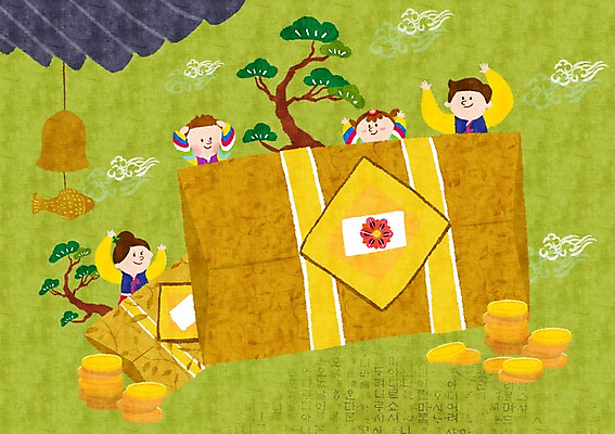 PSD 식물 구름 여자 남자 어린이 백그라운드 돈 일러스트 가족 봉투 새해 함께함 기와 선물 사람 여러명 성인 동전 화목 종 소나무 한복 새해선물 국내일러스트 자연요소 나무 한국전통 다수 컨셉 관계 재산 전통의상 파일형식 명절선물