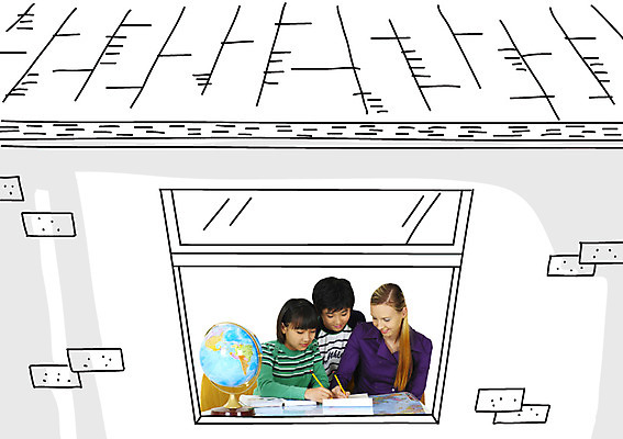 서양인 외국인 편집 편집이미지 여자 어린이교육 교육 남자 어린이 백그라운드 창문 포토일러 사람 앉기 동양인 상반신 성인 앞모습 세명 지구본 교사 한국인 디지털합성 합성 이미지편집 AI파일 직업 뷰포인트 모션 인종 파일형식 벡터