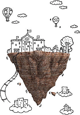 나무 구름 편집 편집이미지 여행 백그라운드 포토일러 사람없음 건물 기찻길 절벽 열기구 디지털합성 합성 이미지편집 AI파일 자연요소 식물 건축물 항공교통 파일형식 벡터