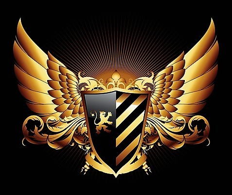 EPS 해외이미지 모양 디자인 배너 무기 백그라운드 잎 날개 일러스트 미술 장식 검은색 화려 중세 황금 사자 심볼 사인 복고 방패 휘장 고립 해외202004 해외일러스트 식물 컬러 컨셉 포유류 문화예술 역사 파일형식 벡터 이미지허브