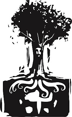 EPS 해외이미지 나무 컨셉 일러스트 상상 자연 아이디어 꿈 성장 보호 뿌리 신화 거인 목판화 신앙심 해외202004 해외일러스트 식물 생태계 파일형식 벡터 이미지허브