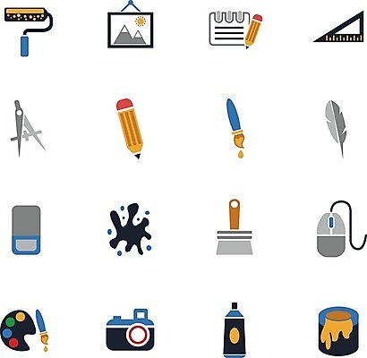 EPS 해외이미지 일러스트 자 미술 만년필 카메라 공책 팔레트 플랫 쥐 나침반 양동이 심볼 이젤 지우개 주걱 튜브 패드 해외202004 해외일러스트 주방용품 문화예술 문구용품 학용품 전자제품 펜 미술도구 설치류 파일형식 벡터 이미지허브