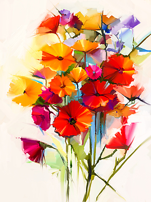 JPG 해외이미지 꽃 여러송이 일러스트 사람없음 그림 손그림 거베라 유화 해외202004 해외일러스트 식물 다수 미술 파일형식 이미지허브