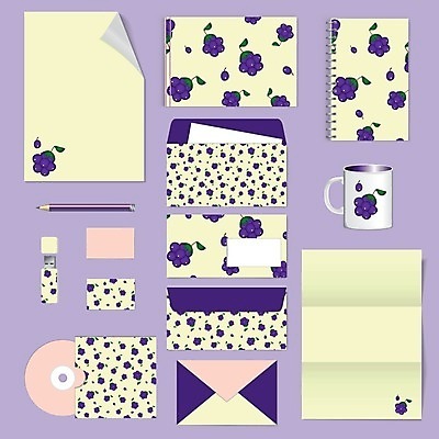 EPS 해외이미지 디자인 컨셉 패턴 일러스트 비즈니스 명함 봉투 편지봉투 사람없음 세트 노란색 보라색 공책 머그컵 레이아웃 문서 블루베리 엘리먼트 테마 스타일 레터헤드 해외202004 해외일러스트 컬러 무늬 과일 문구용품 컵 편지 파일형식 벡터 이미지허브