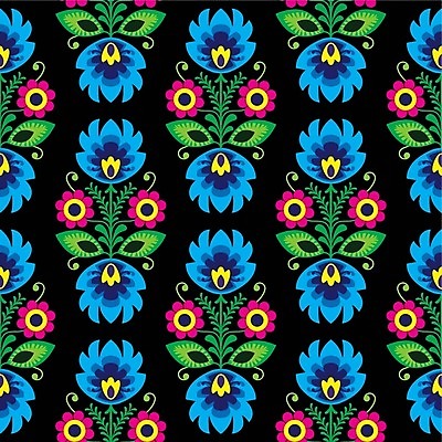 EPS 해외이미지 전통 꽃 패턴 일러스트 사람없음 컬러풀 화려 폴란드 해외202004 해외일러스트 식물 유럽 컬러 컨셉 무늬 파일형식 벡터 이미지허브