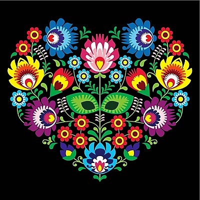 EPS 해외이미지 전통 꽃 패턴 일러스트 사람없음 컬러풀 화려 폴란드 해외202004 해외일러스트 식물 유럽 컬러 컨셉 무늬 파일형식 벡터 이미지허브