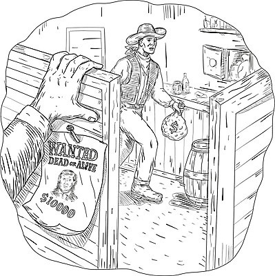 EPS 해외이미지 돈 가방 일러스트 잉크 통 안전 그래픽 문 바 카우보이 보안관 스케치 도둑 절도 사인 그림 손그림 스크래치 서쪽 핸드메이드 뺏기 해외202004 해외일러스트 직업 잡화 모션 미술 범죄 재산 범죄인 방향 파일형식 벡터 이미지허브