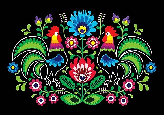 EPS 해외이미지 전통 꽃 패턴 일러스트 사람없음 컬러풀 화려 폴란드 해외202004 해외일러스트 식물 유럽 컬러 컨셉 무늬 파일형식 벡터 이미지허브