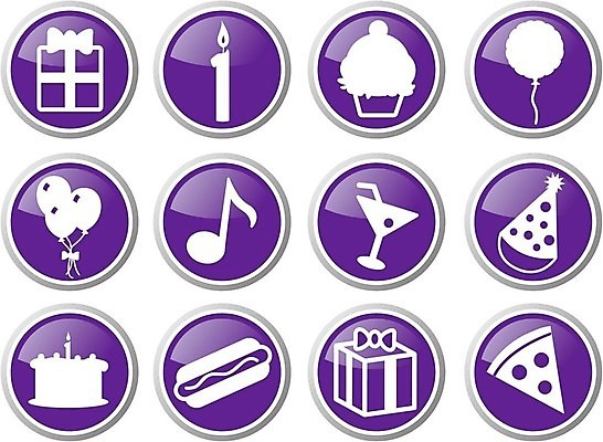 EPS 해외이미지 음식 일러스트 선물 이벤트 파티 케이크 보라색 축하 생일 심볼 풍선 해외202004 해외일러스트 기념일 컬러 컨셉 디저트 파일형식 벡터 이미지허브