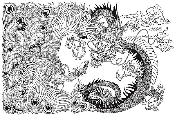 EPS 해외이미지 동물 일러스트 공 놀이 조류 생물 흑백 동양인 중국 용 신비 심볼 매움 신화 공상 마법 봉황 전설 해외202004 해외일러스트 아시아 컨셉 촬영기법 인종 맛 파일형식 벡터 이미지허브