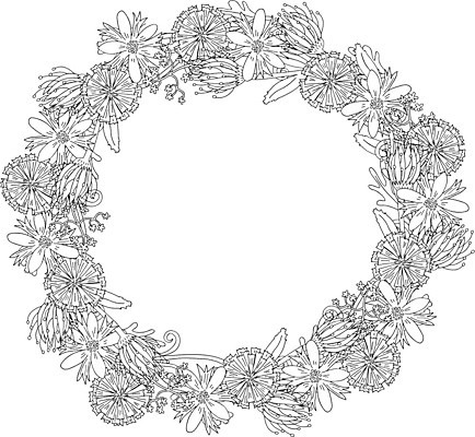 EPS 해외이미지 식물 디자인 꽃 꽃무늬 일러스트 자연 프레임 장식 초록색 검은색 화환 봄 반지 원형 개화 그림 해외202004 해외일러스트 도형 계절 컬러 무늬 장신구 생태계 파일형식 벡터 이미지허브