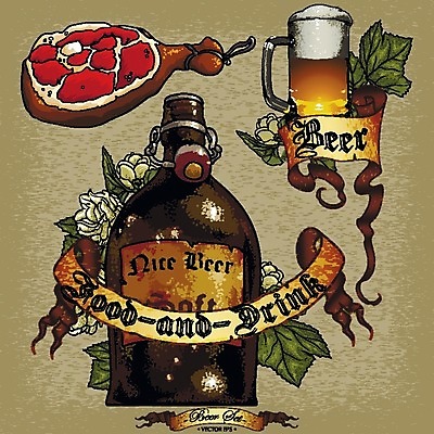 EPS 해외이미지 꽃 리본 잎 일러스트 맥주 병맥주 육류 사람없음 빈티지 복고 맥주잔 맥주거품 해외202004 홉 해외일러스트 식물 컨셉 술잔 식재료 주류 거품 파일형식 벡터 이미지허브