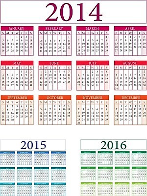 EPS 해외이미지 분홍색 일러스트 빨간색 컬러풀 다이어리 달력 시간 일주일 4월 6월 9월 5월 연도 2014년 2015년 1월 10월 7월 월 2016년 금요일 수요일 월요일 해외202004 해외일러스트 컬러 사무용품 날짜 요일 파일형식 벡터 이미지허브