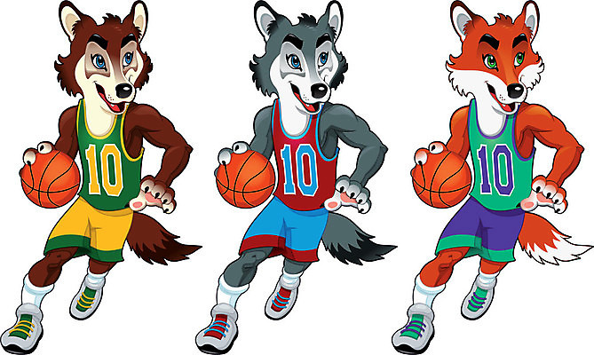 EPS 해외이미지 동물 캐릭터 학생 드레스 스포츠 일러스트 농구 바구니 사각형 게임 표현 개 만화 코믹 여우 늑대 마스코트 해외202004 해외일러스트 일러캐릭터 도형 옷 포유류 놀이 구기 파일형식 벡터 이미지허브