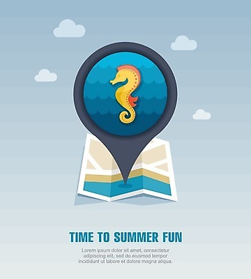 EPS 해외이미지 구름 야생동물 바다 지도 일러스트 사람없음 여름 여름휴가 바캉스 위치 해마 해외202004 해외일러스트 자연요소 동물 계절 휴가 바다동물 파일형식 벡터 여름_계절 이미지허브