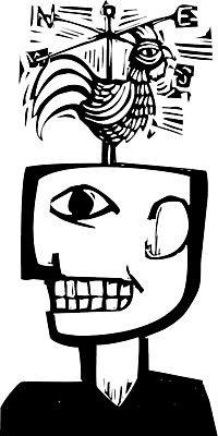 EPS 해외이미지 여행 생각 일러스트 바람 날씨 머리 꿈 마음 운명 선택 나침반 수탉 목판화 해외202004 해외일러스트 자연요소 컨셉 신체부위 닭 수컷 파일형식 벡터 이미지허브