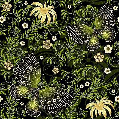 EPS 해외이미지 나비 잎 꽃무늬 패턴 일러스트 사람없음 초록색 화려 해외일러스트 식물 꽃 컬러 곤충 컨셉 무늬 파일형식 벡터 이미지허브