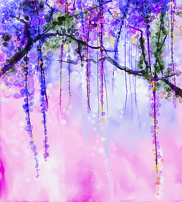 JPG 해외이미지 꽃 일러스트 수채화 미술 사람없음 보라색 그림 손그림 등나무 등나무꽃 해외202004 해외일러스트 나무 식물 컬러 문화예술 파일형식 이미지허브