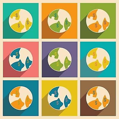 EPS 해외이미지 지구 일러스트 사람없음 세트 컬러풀 글로벌 달러 화폐기호 외화 심플 공용 해외202004 해외일러스트 기호 컬러 돈 금융 화폐 파일형식 벡터 이미지허브