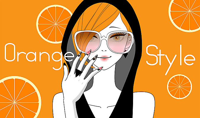 PSD 우먼라이프 여자 패션 백그라운드 오렌지 과일 일러스트 한명 사람 성인 선글라스 뷰티 섹시 반지 네일아트 후드티셔츠 여자만 여자한명만 성인여자만 성인만 국내일러스트 1 라이프스타일 안경 컨셉 티셔츠 장신구 파일형식