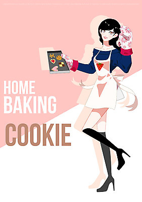 PSD 우먼라이프 여자 백그라운드 일러스트 요리 한명 사람 성인 섹시 쿠키 앞치마 제빵 여자만 여자한명만 성인여자만 성인만 국내일러스트 1 라이프스타일 컨셉 디저트 제과제빵 파일형식