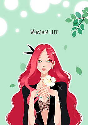 PSD 식물 우먼라이프 긴머리 여자 패션 꽃 백그라운드 일러스트 나뭇잎 한명 사람 상반신 성인 뷰티 섹시 여자만 여자한명만 성인여자만 성인만 국내일러스트 1 라이프스타일 헤어스타일 컨셉 잎 파일형식