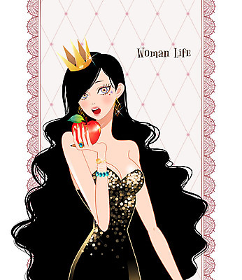 PSD 우먼라이프 긴머리 드레스 여자 패션 백그라운드 과일 일러스트 장신구 팔찌 왕관 한명 사람 성인 뷰티 섹시 귀걸이 반지 사과 여자만 여자한명만 성인여자만 성인만 국내일러스트 1 라이프스타일 헤어스타일 옷 컨셉 파일형식