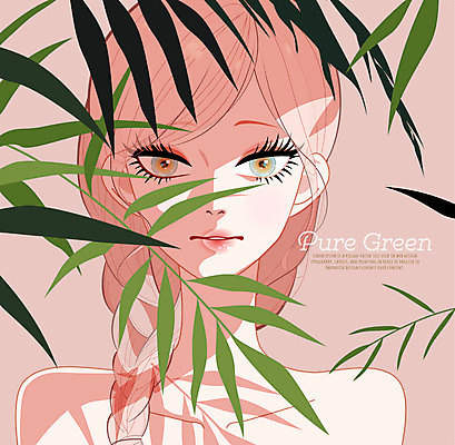 PSD 식물 우먼라이프 여자 패션 백그라운드 일러스트 나뭇잎 한명 사람 성인 뷰티 섹시 여자만 여자한명만 성인여자만 성인만 국내일러스트 1 라이프스타일 컨셉 잎 파일형식