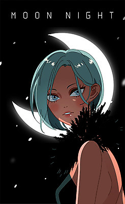 PSD 우먼라이프 여자 패션 백그라운드 일러스트 한명 사람 성인 야외 뷰티 섹시 달 야간 여자만 여자한명만 성인여자만 성인만 국내일러스트 자연요소 1 라이프스타일 컨셉 파일형식