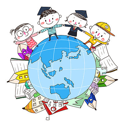 PSD 학생 여자 교육 남자 교복 어린이 일러스트 학사모 학교 함께함 사람 여러명 건물 책 글로벌 연필 지구본 즐거움 어린이만 국내일러스트 모자_잡화 건축물 옷 감정 다수 컨셉 졸업 학용품 필기구 파일형식