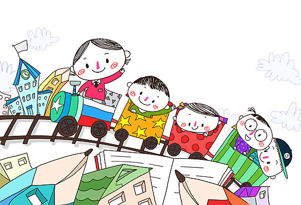 PSD 학생 여자 교육 남자 어린이 일러스트 학교 함께함 사람 여러명 건물 책 연필 기찻길 기차 즐거움 어린이만 철도의날 국내일러스트 건축물 감정 육상교통 다수 컨셉 학용품 대중교통 필기구 파일형식 법정기념일