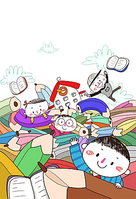 PSD 학생 여자 교육 남자 어린이 일러스트 학교 함께함 사람 여러명 건물 책 연필 즐거움 어린이만 국내일러스트 건축물 감정 다수 컨셉 학용품 필기구 파일형식