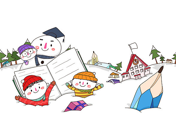 PSD 학생 계절 여자 교육 남자 어린이 겨울 일러스트 학사모 학교 눈사람 함께함 사람 건물 책 세명 연필 눈 즐거움 어린이만 국내일러스트 자연요소 모자_잡화 건축물 감정 컨셉 졸업 날씨 학용품 필기구 파일형식