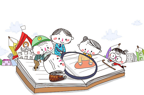 PSD 학생 여자 교육 노년 남자 일러스트 학교 지팡이 돋보기 함께함 사람 여러명 성인 건물 책 연필 즐거움 노인대학 노인만 성인만 국내일러스트 건축물 감정 다수 컨셉 학용품 필기구 대학교 파일형식