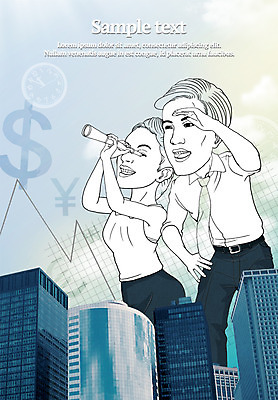 PSD 편집 편집이미지 여자 남자 비즈니스 포토일러 사람 빌딩 성인 두명 경제 달러 망원경 관찰 비즈니스맨 비즈니스우먼 화폐기호 엔 성인만 이미지편집 기호 돈 모션 건물 직장인 화폐 파일형식